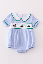 Premium Blue Duck Embroidery Boy Gingham Bubble