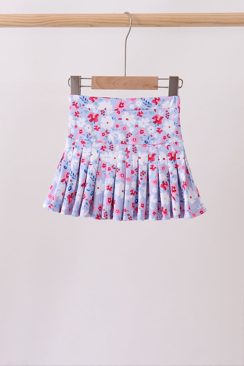 Blue Floral Print Skorts
