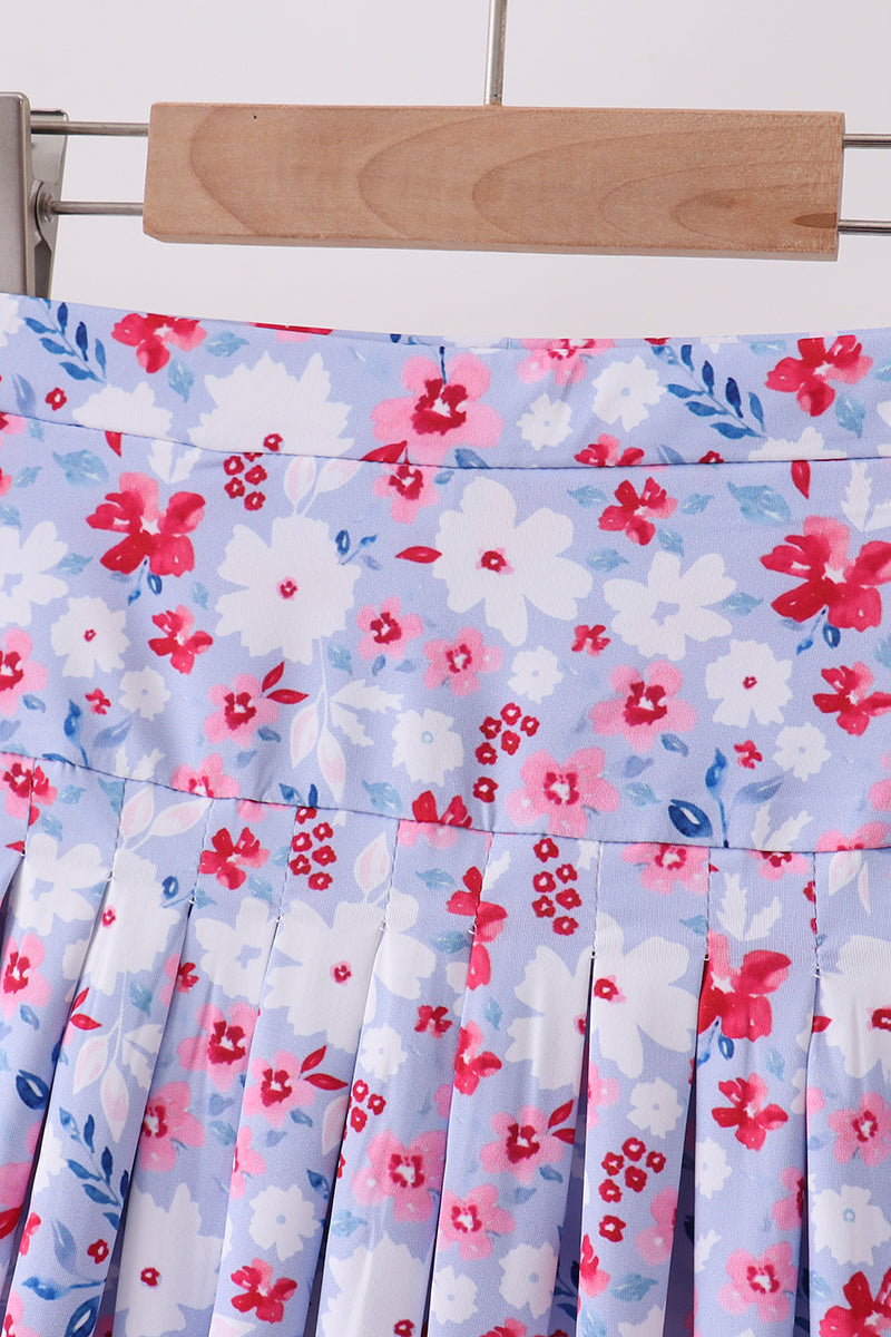 Blue Floral Print Skorts