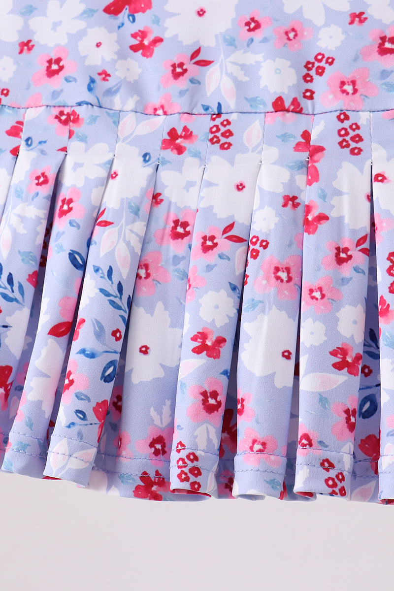 Blue Floral Print Skorts