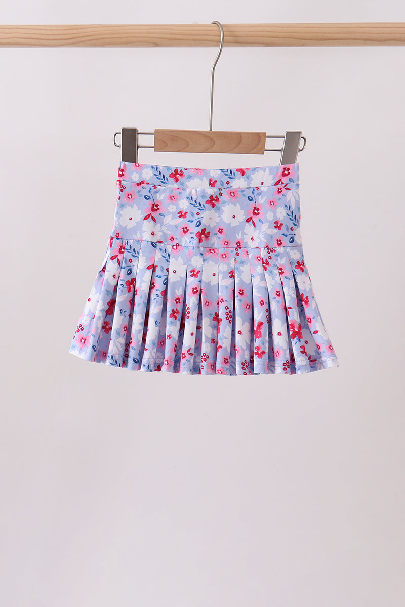 Blue Floral Print Skorts