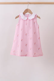 Pink Stripe Seersucker Flamingo Dress