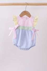 Pink&blue Seersucker Ruffle Bubble