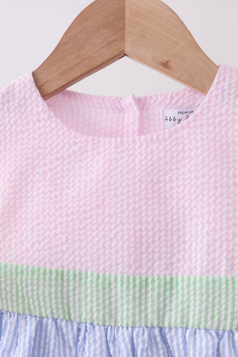 Pink&blue Seersucker Ruffle Dress