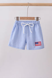 Blue Flag Embroidery Gingham Shorts