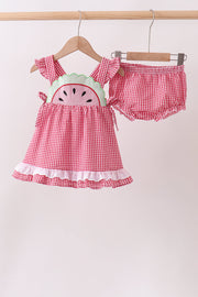 Red Watermelon Ruffle Gingham Bloomer Set