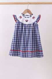 Black Flag Fireworks Embroidery Gingham Dress