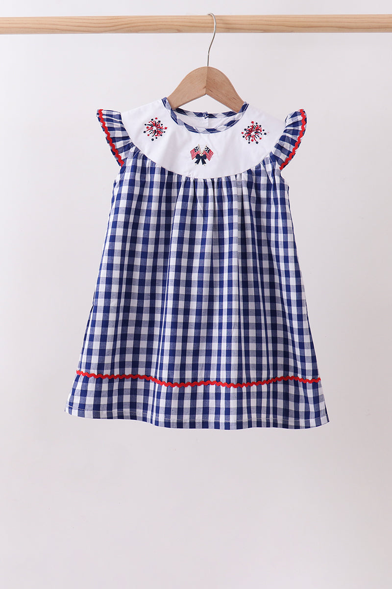 Black Flag Fireworks Embroidery Gingham Dress