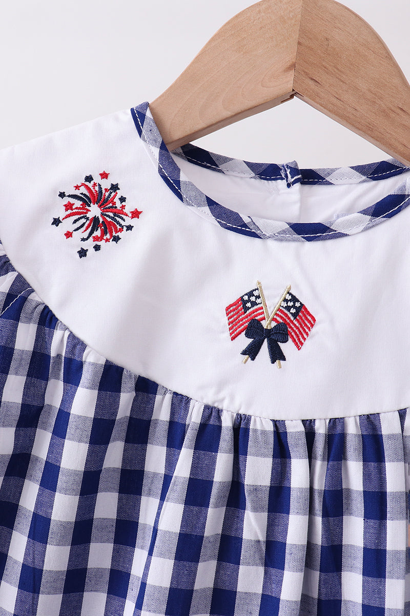 Black Flag Fireworks Embroidery Gingham Dress
