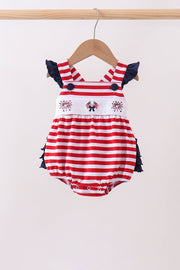 Red Stripe Flag Fireworks Embroidery Ruffle Bubble