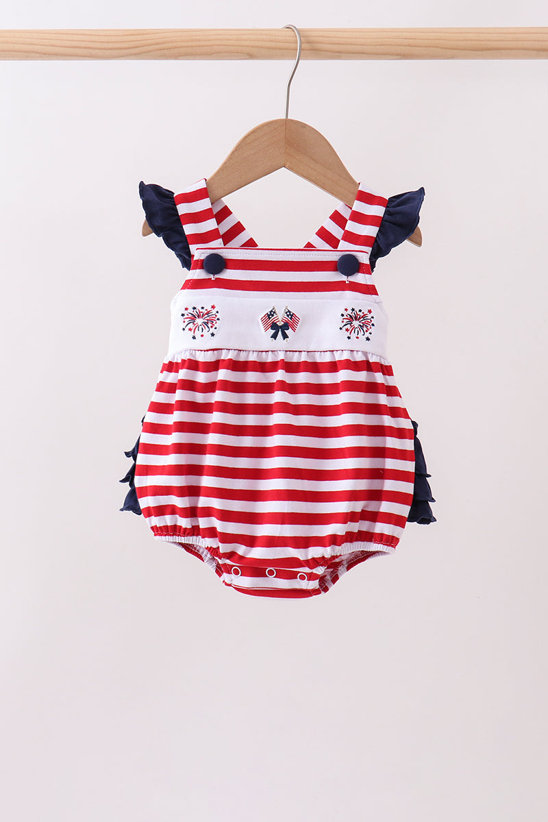 Red Stripe Flag Fireworks Embroidery Ruffle Bubble