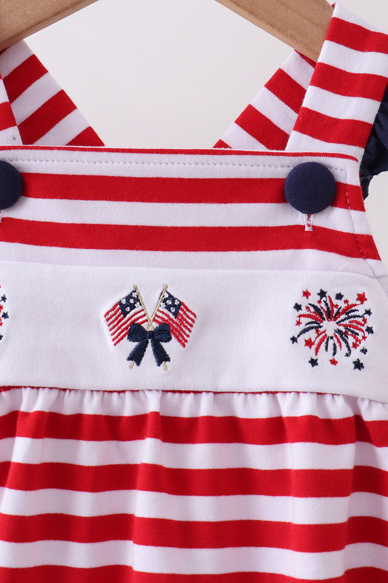 Red Stripe Flag Fireworks Embroidery Ruffle Bubble