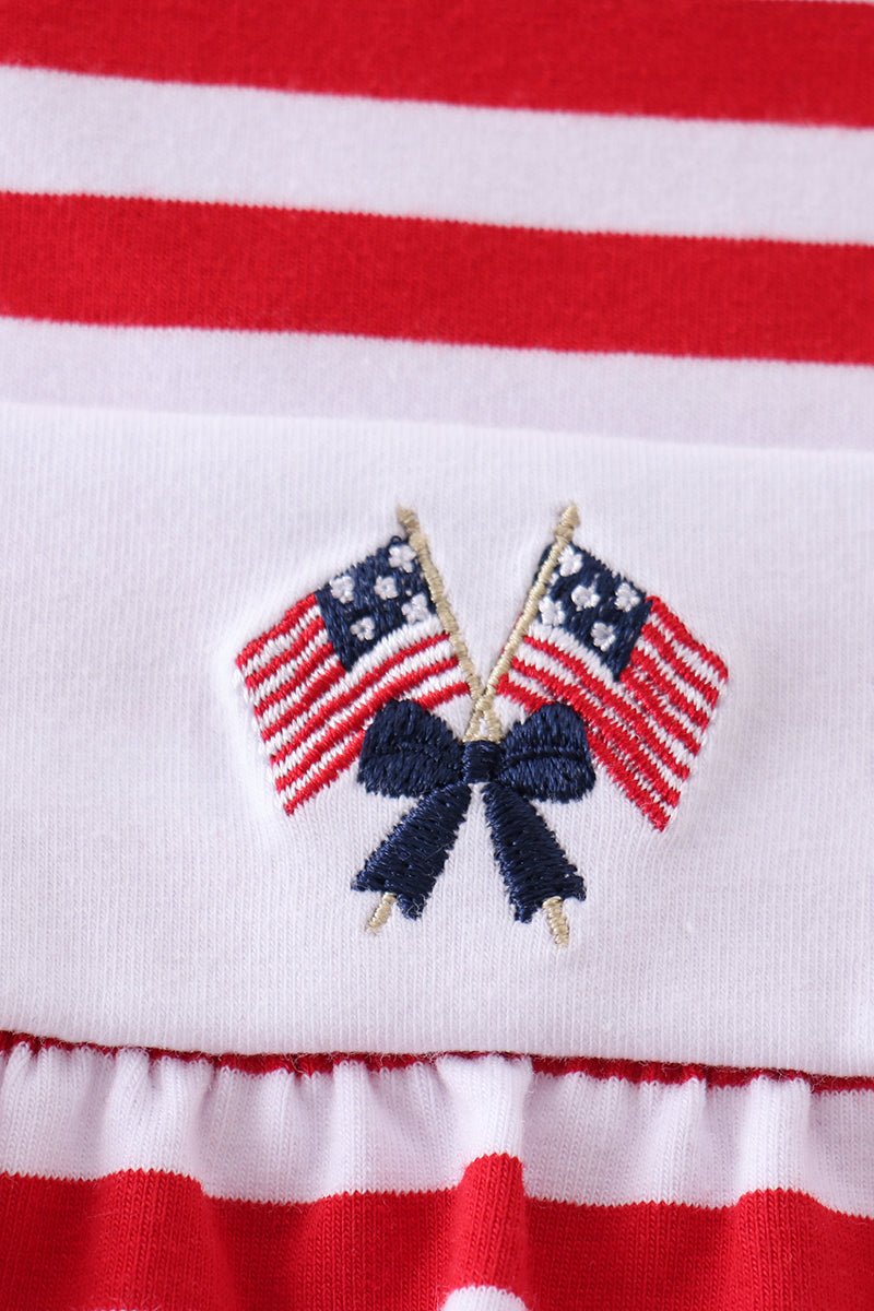 Red Stripe Flag Fireworks Embroidery Ruffle Bubble