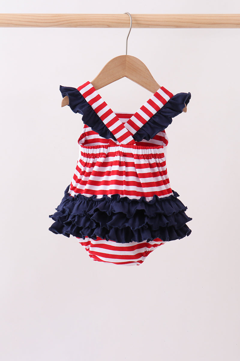 Red Stripe Flag Fireworks Embroidery Ruffle Bubble