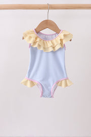 Blue Stripe Ruffle One-piece Swimsuit