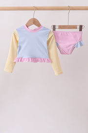 Blue Stripe Ruffle Rashguard Set