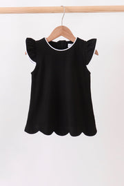 Black Flutter Sleeve Scalloped Top