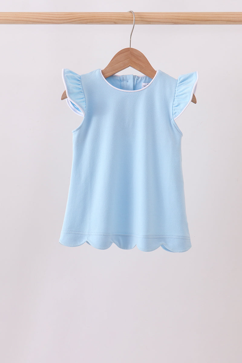 Mint Flutter Sleeve Scalloped Top