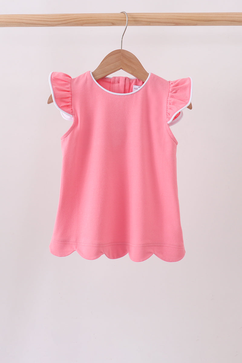 Deep Pink Flutter Sleeve Scalloped Top