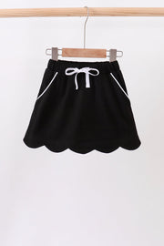 Black Scallop Hem Bow Skort