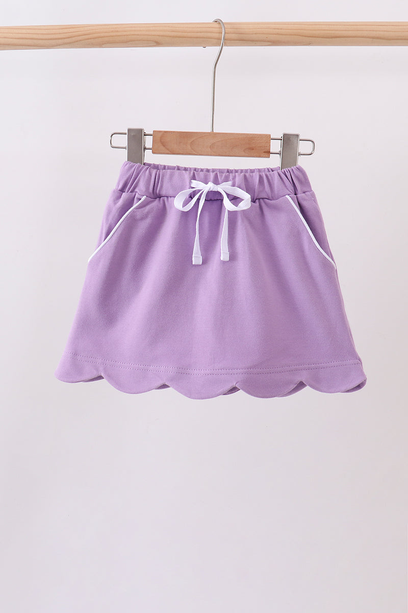 Dark Purple Scallop Hem Bow Skort