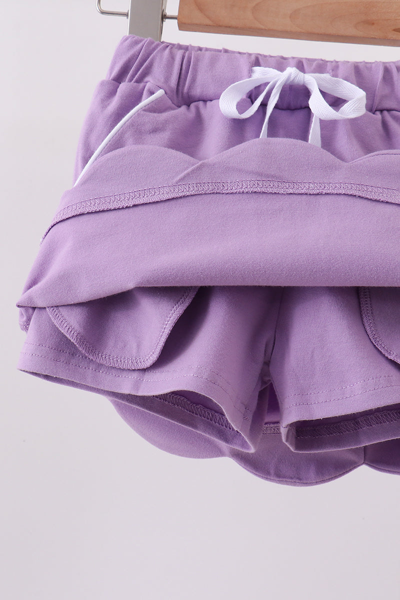 Dark Purple Scallop Hem Bow Skort
