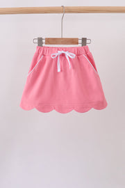 Deep Pink Scallop Hem Bow Skort