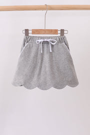 Grey Scallop Hem Bow Skort