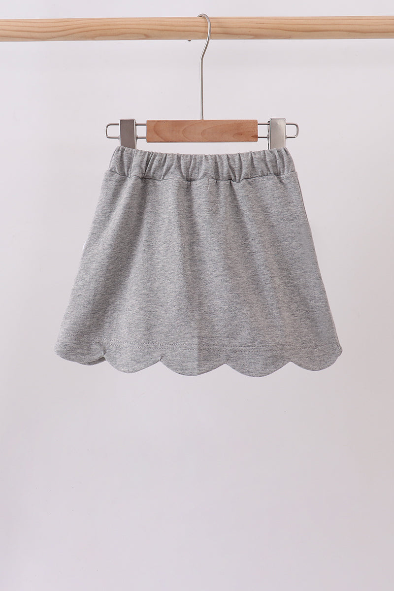 Grey Scallop Hem Bow Skort
