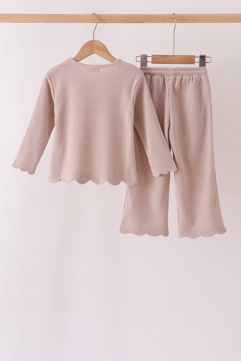Beige Scalloped Pants Set