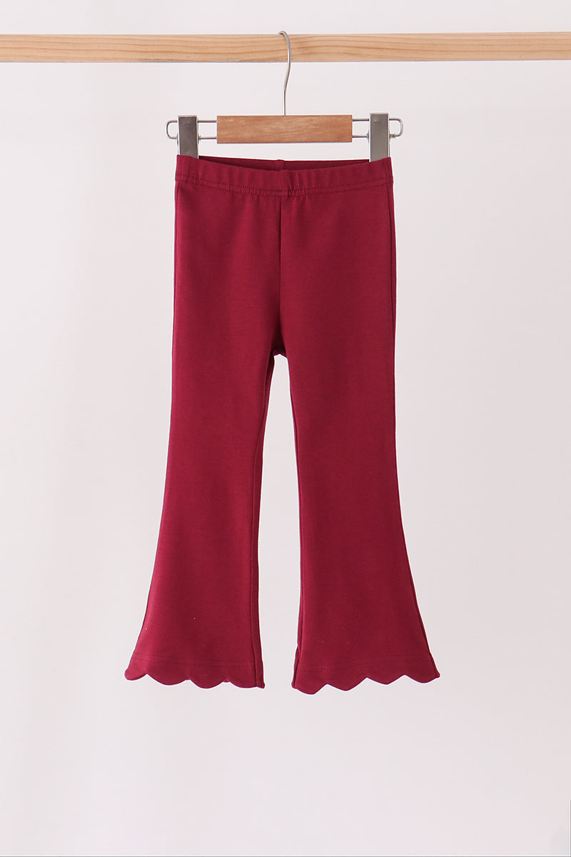 Maroon Scalloped Bell Pants