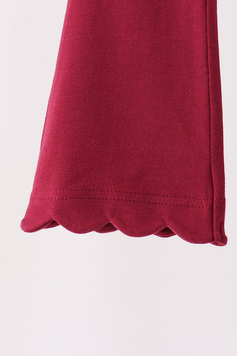Maroon Scalloped Bell Pants