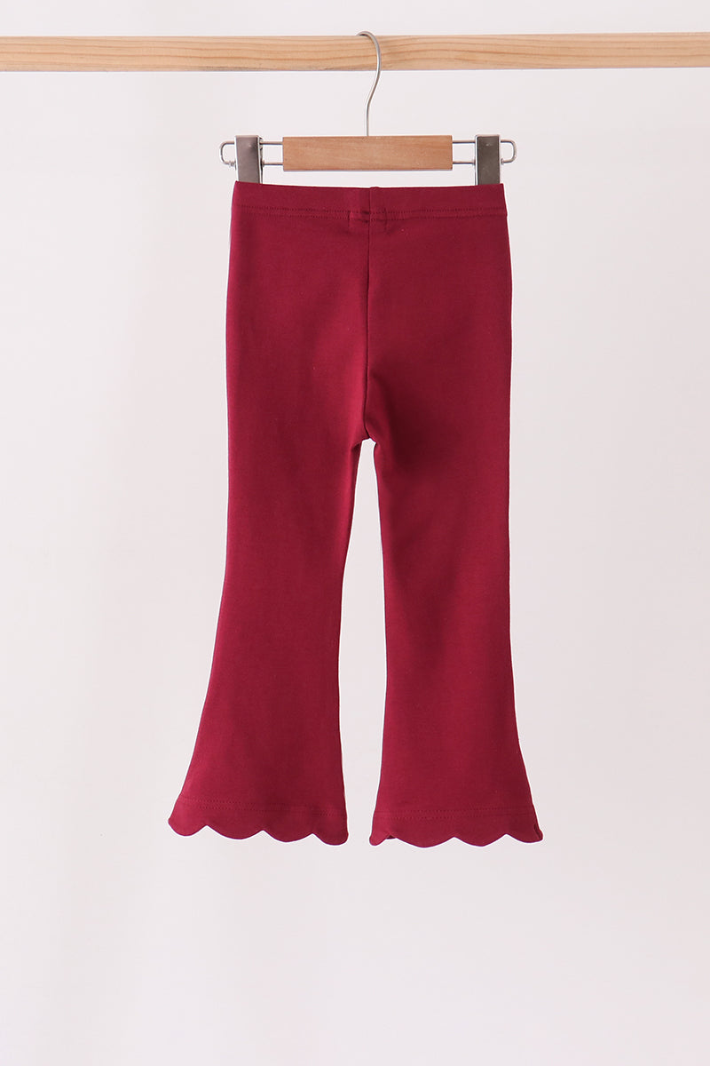 Maroon Scalloped Bell Pants