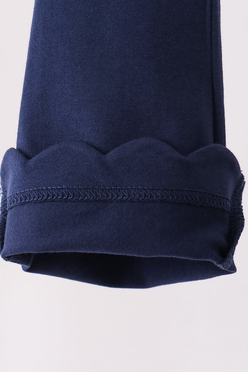 Navy Scalloped Bell Pants