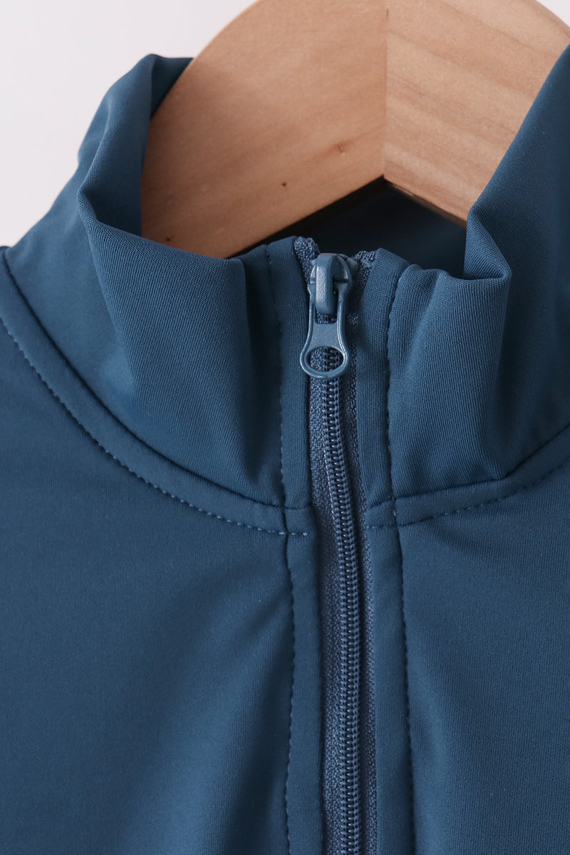 Navy Scallped Zipper Active Set