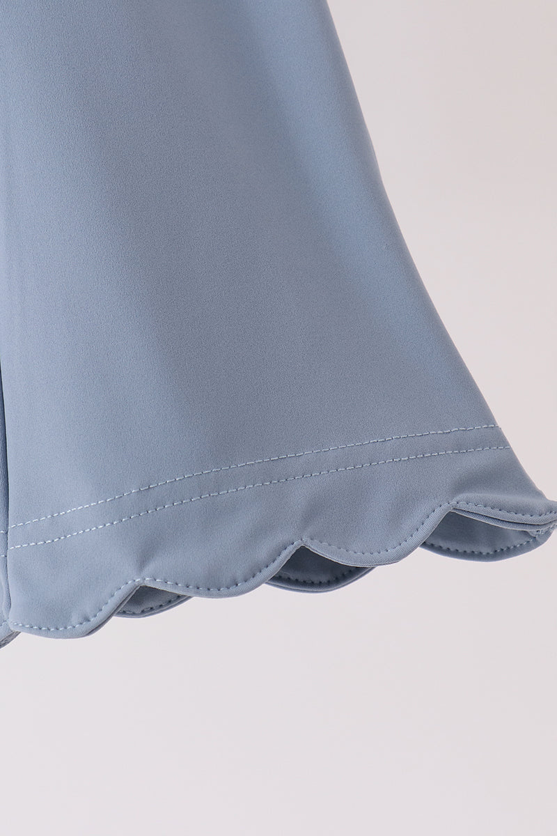 Dusty Slate Blue Scallped Zipper Active Set