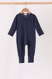 Navy Zipper Bamboo Anti-slip Romper