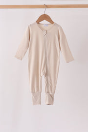 Beige Zipper Bamboo Anti-slip Romper
