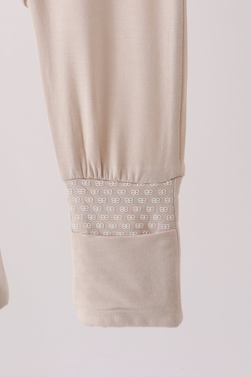 Beige Zipper Bamboo Anti-slip Romper