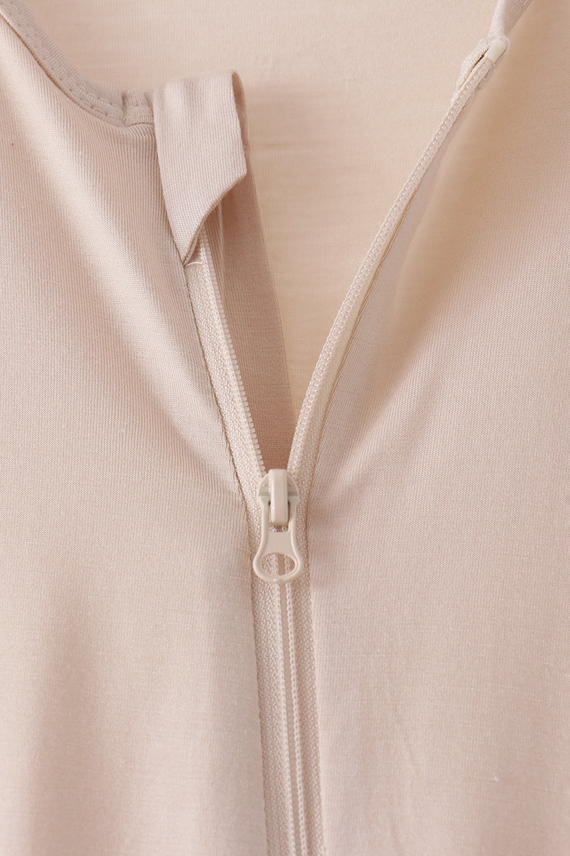 Beige Zipper Bamboo Romper