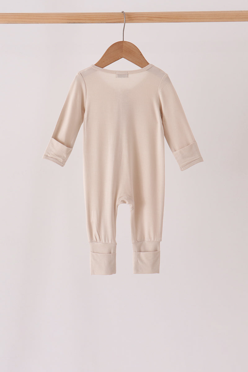 Beige Zipper Bamboo Romper