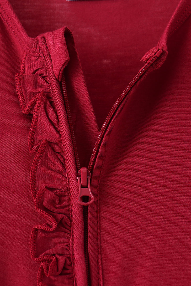 Burgundy Ruffle Zipper Bamboo Anti-slip Romper