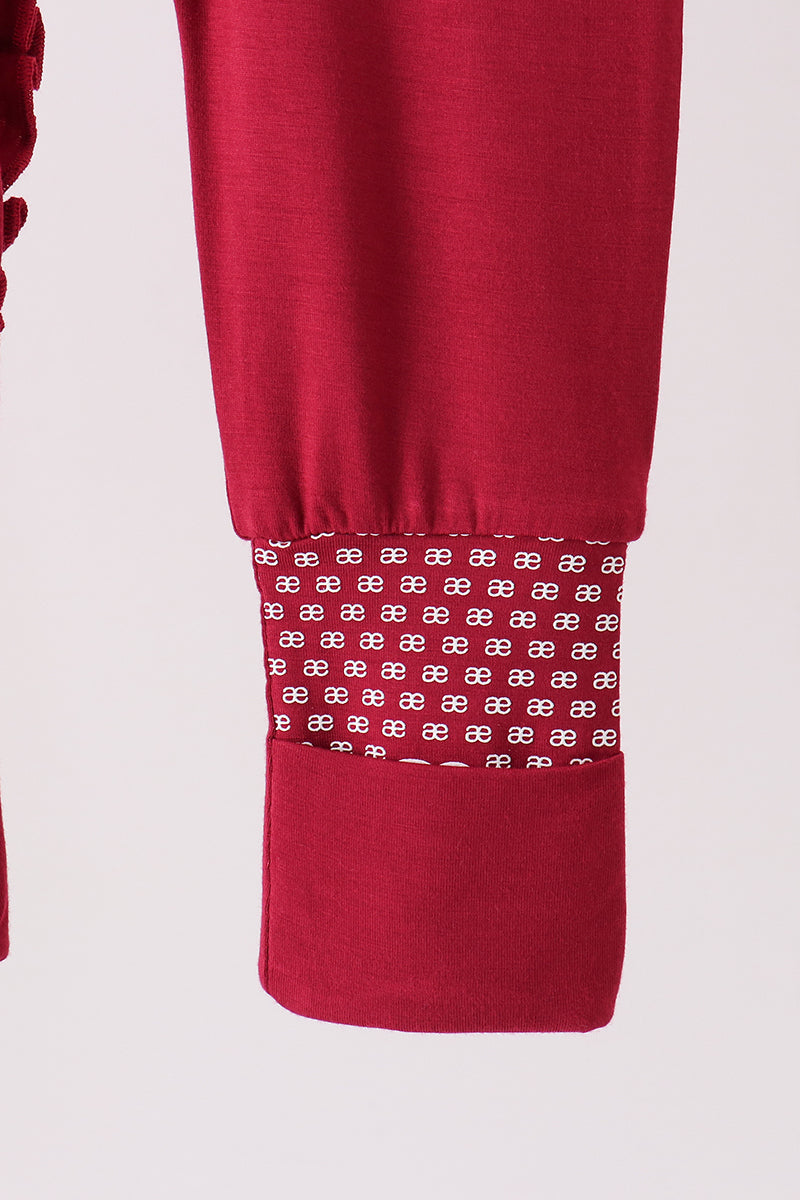 Burgundy Ruffle Zipper Bamboo Anti-slip Romper