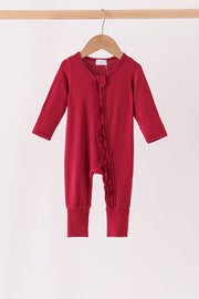 Burgundy Ruffle Zipper Bamboo Romper