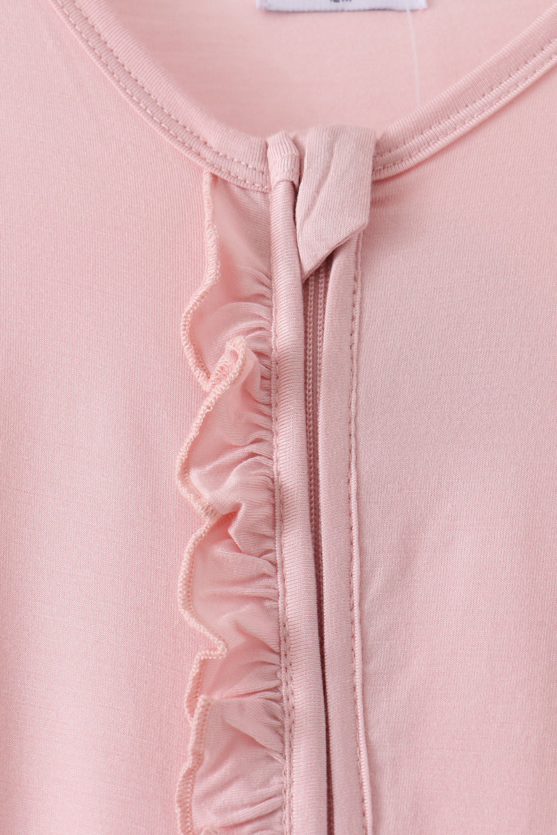 Pink Ruffle Zipper Bamboo Anti-slip Romper