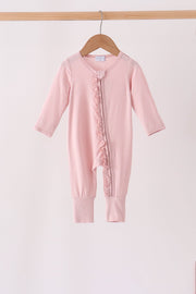 Pink Ruffle Zipper Bamboo Romper