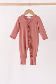 Dusty Rose Ruffle Zipper Bamboo Romper