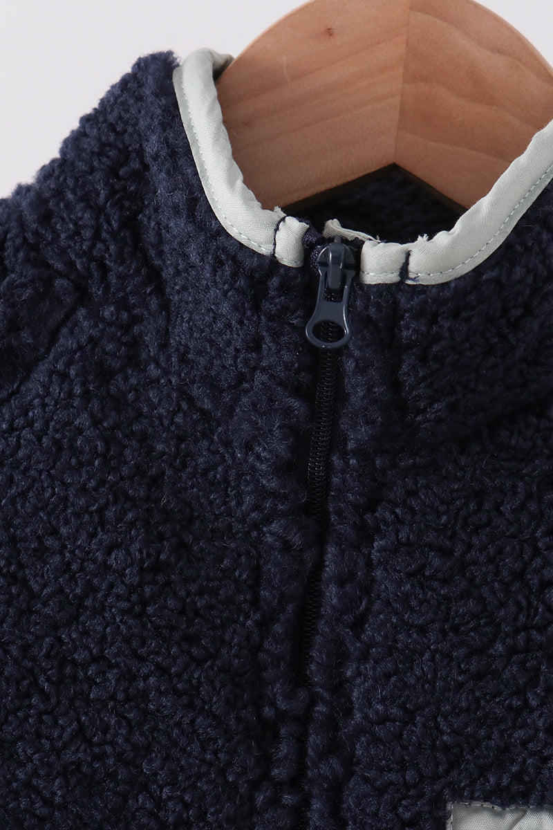 Navy Fleece Zipper Jacket