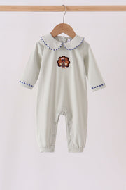 Sage Turkey Embroidery Romper