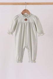 Sage Turkey Embroidery Ruffle Romper